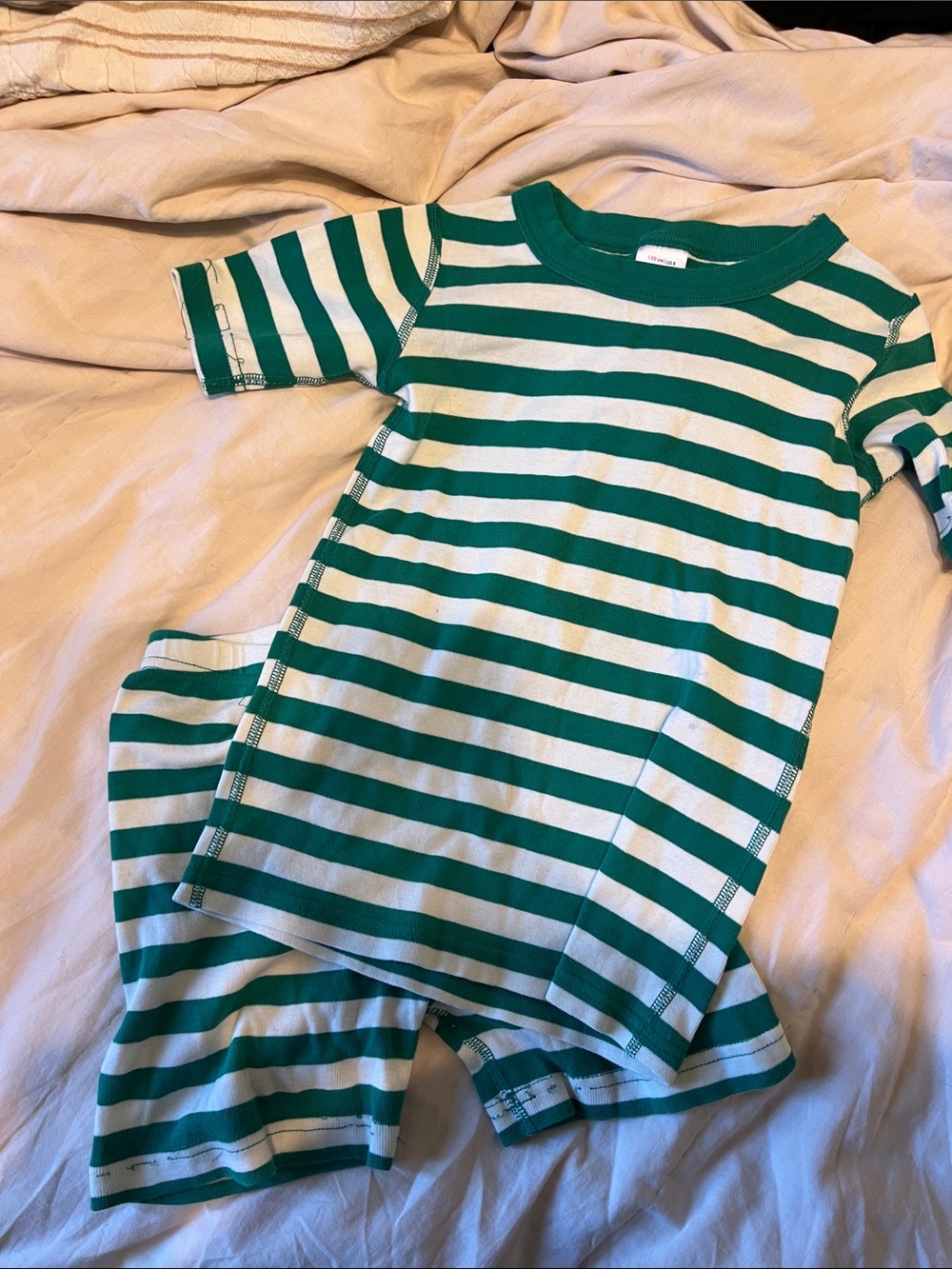 Hanna Andersson Green and White Striped Short Sleeve Pajama Set